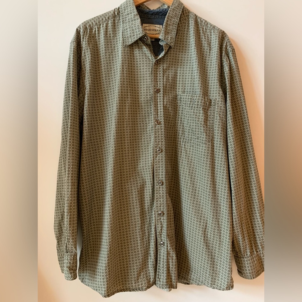 High Sierra Men XL Shirt pattern Olive Long Sleeve Button up Casual 100% Cotton